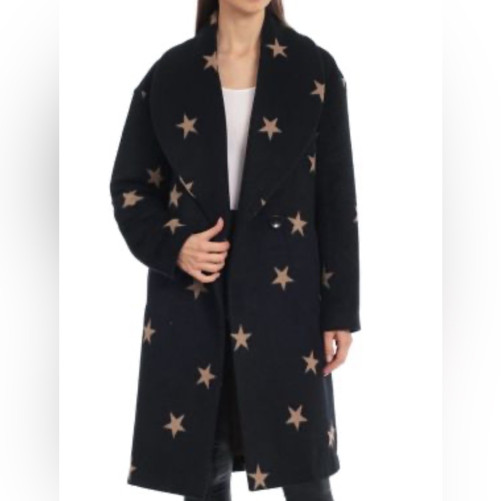Avec Les Les Filles Black and Camel Star Pattern Trench Coat